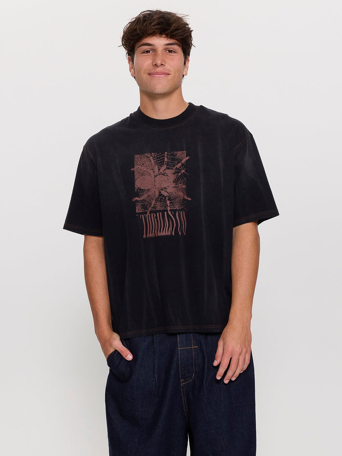 Web Of Chaos Oversize Box Crop Tee - Dark Faded Splatter Black XS
