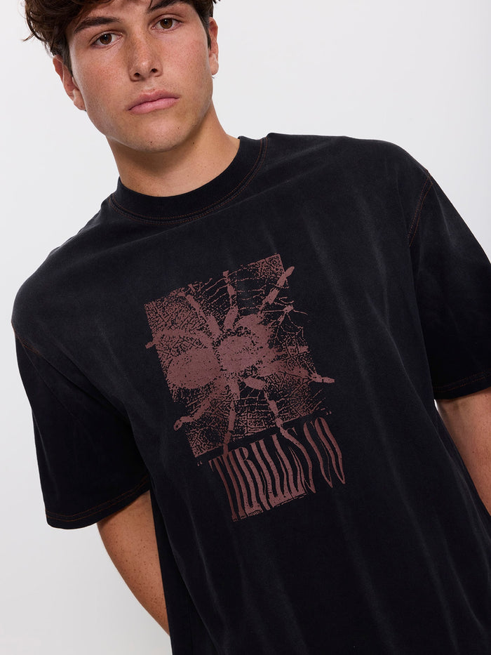 Web Of Chaos Oversize Box Crop Tee - Dark Faded Splatter Black XS
