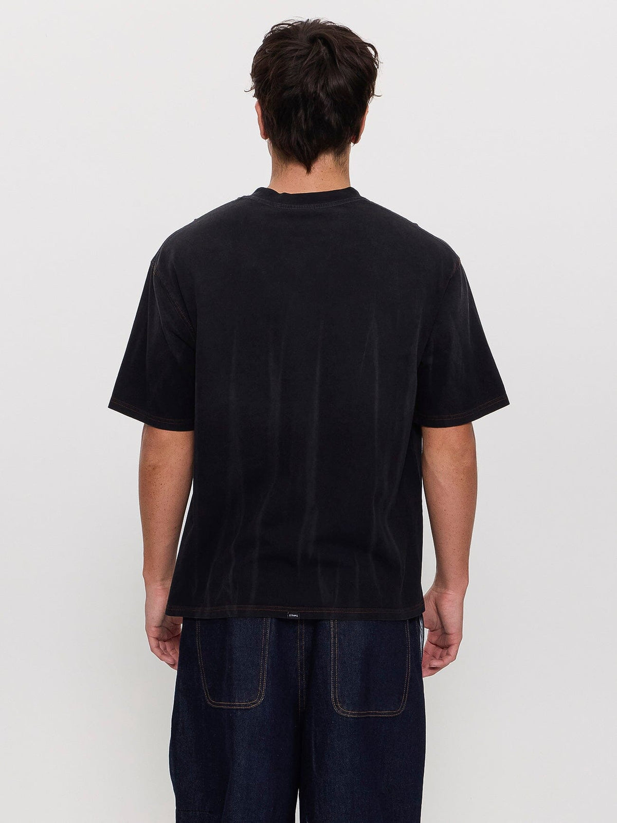 Web Of Chaos Oversize Box Crop Tee - Dark Faded Splatter Black XS