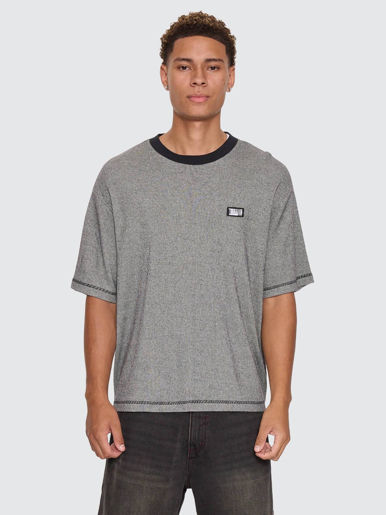 Chaotic Interventions Oversize Box Crop Rib Tee - Black - White XS