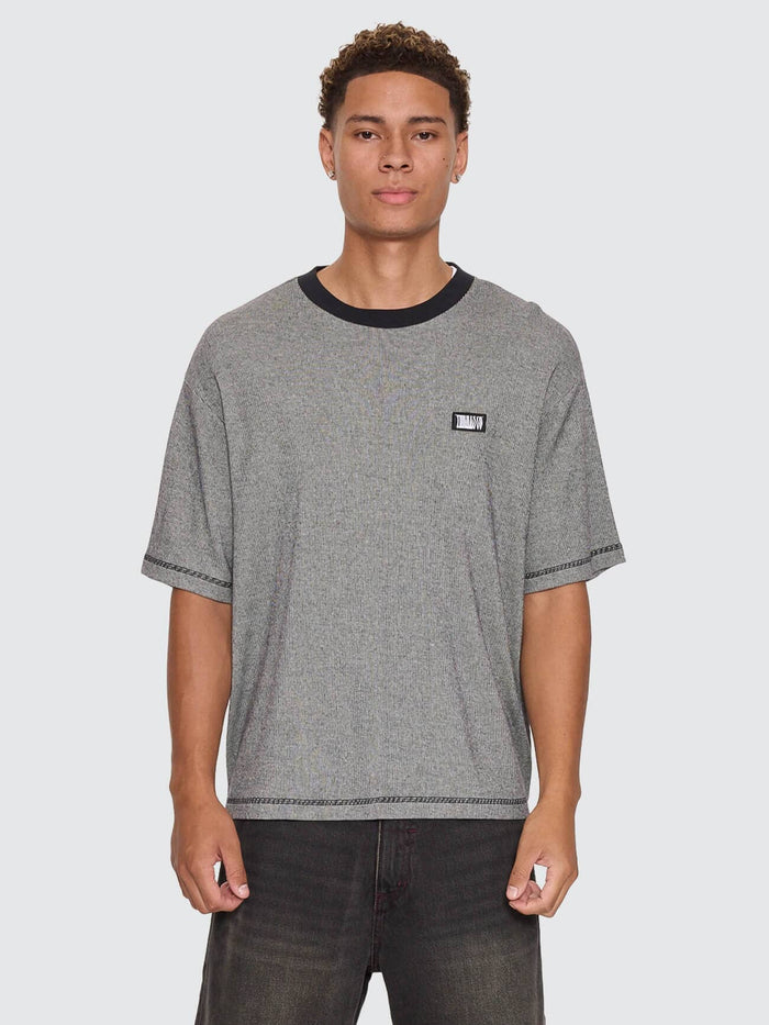 Chaotic Interventions Oversize Box Crop Rib Tee - Black - White XS