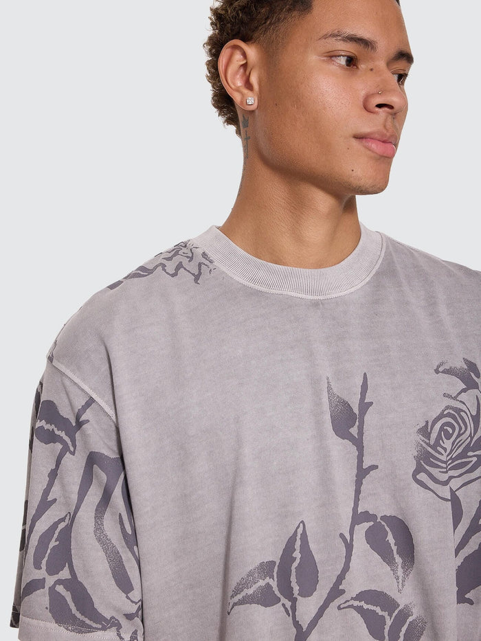 Time Will Tell Allover Box Crop Tee - Rose Allover XS