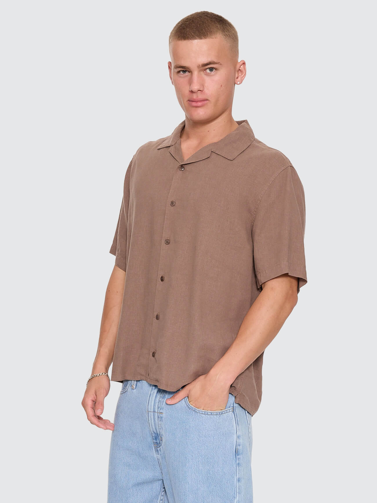 Hemp Minimal Thrills Cropped Bowling Shirt - Falcon XS