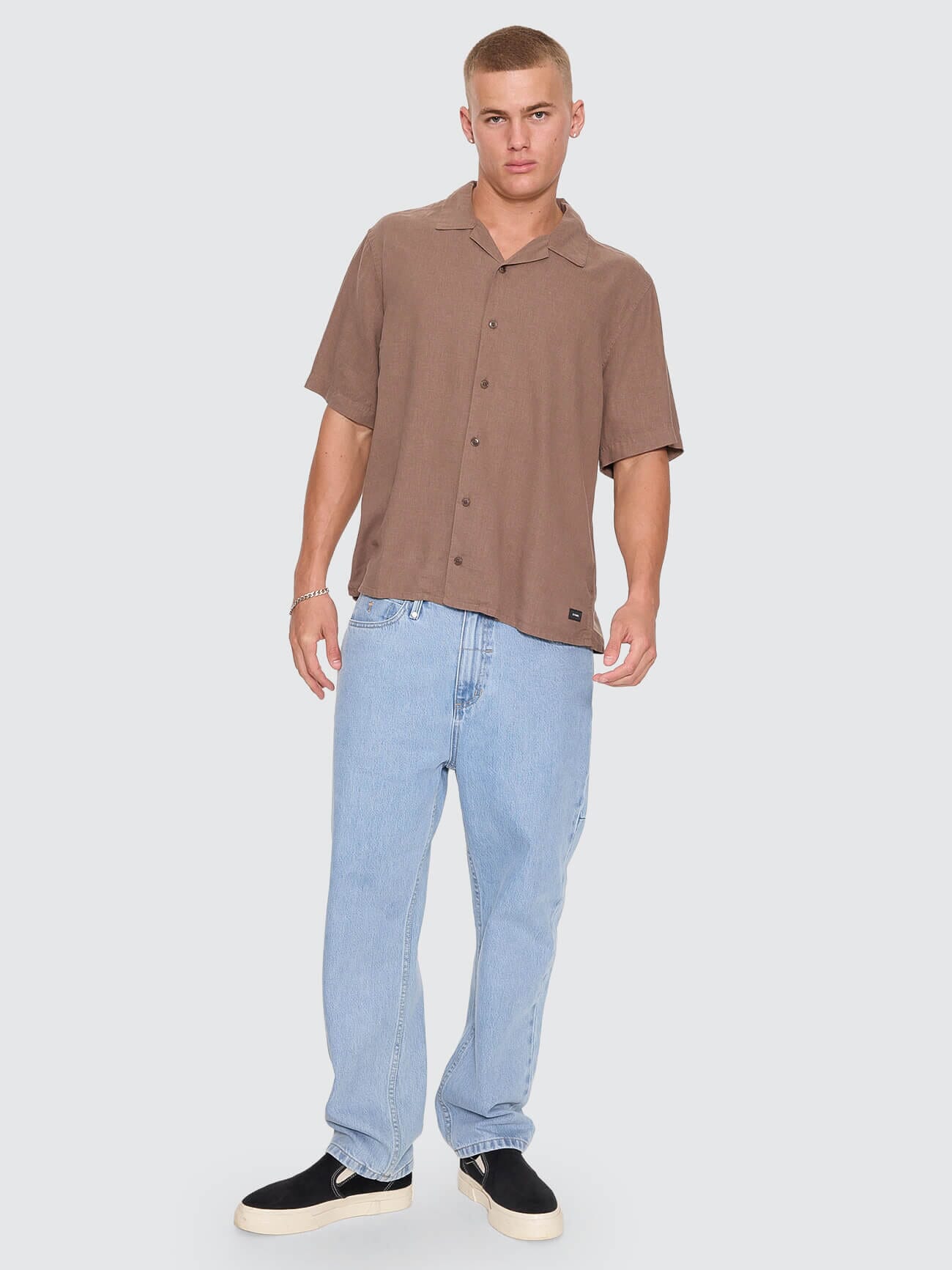 Hemp Minimal Thrills Cropped Bowling Shirt - Falcon XS