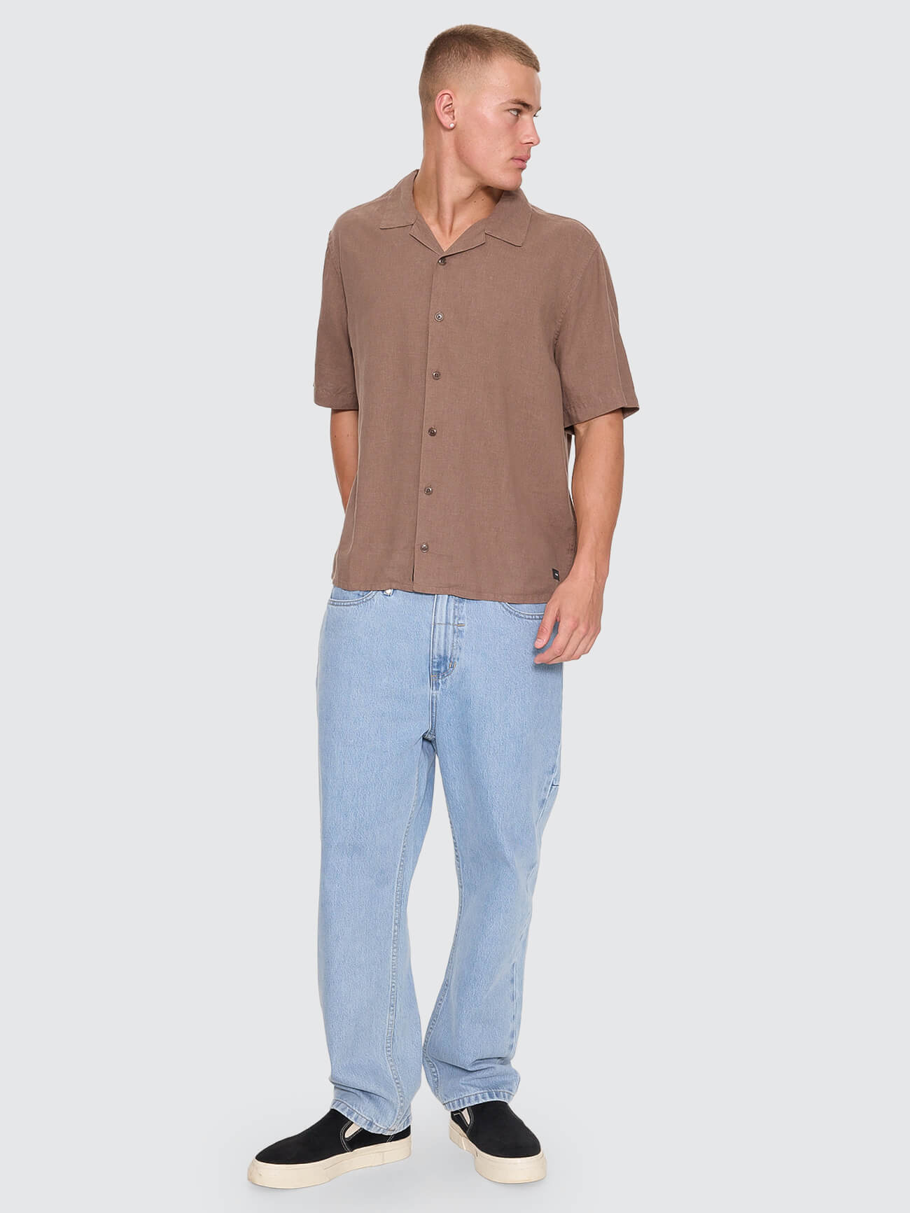 Hemp Minimal Thrills Cropped Bowling Shirt - Falcon XS