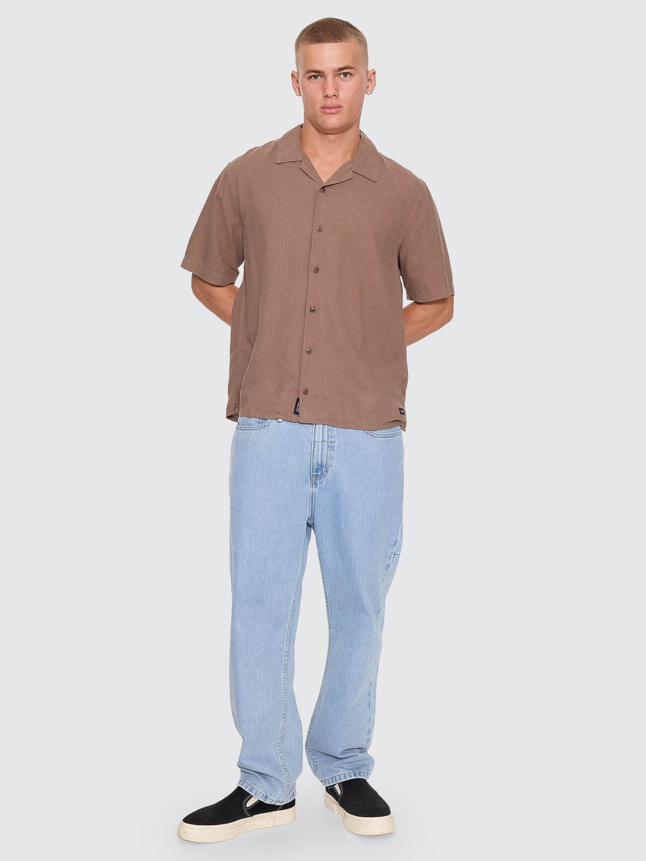 Hemp Minimal Thrills Cropped Bowling Shirt - Falcon XS