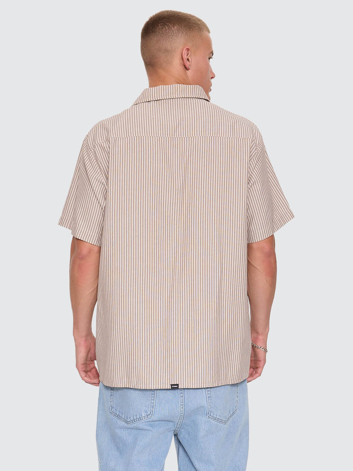 Thrills Union Short Sleeve Stripe Work Shirt - Postal Brown XS