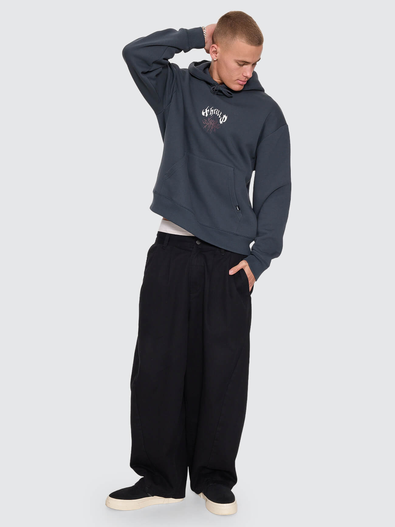 Stagger Slouch Pull On Cropped Hood - Petrol XS