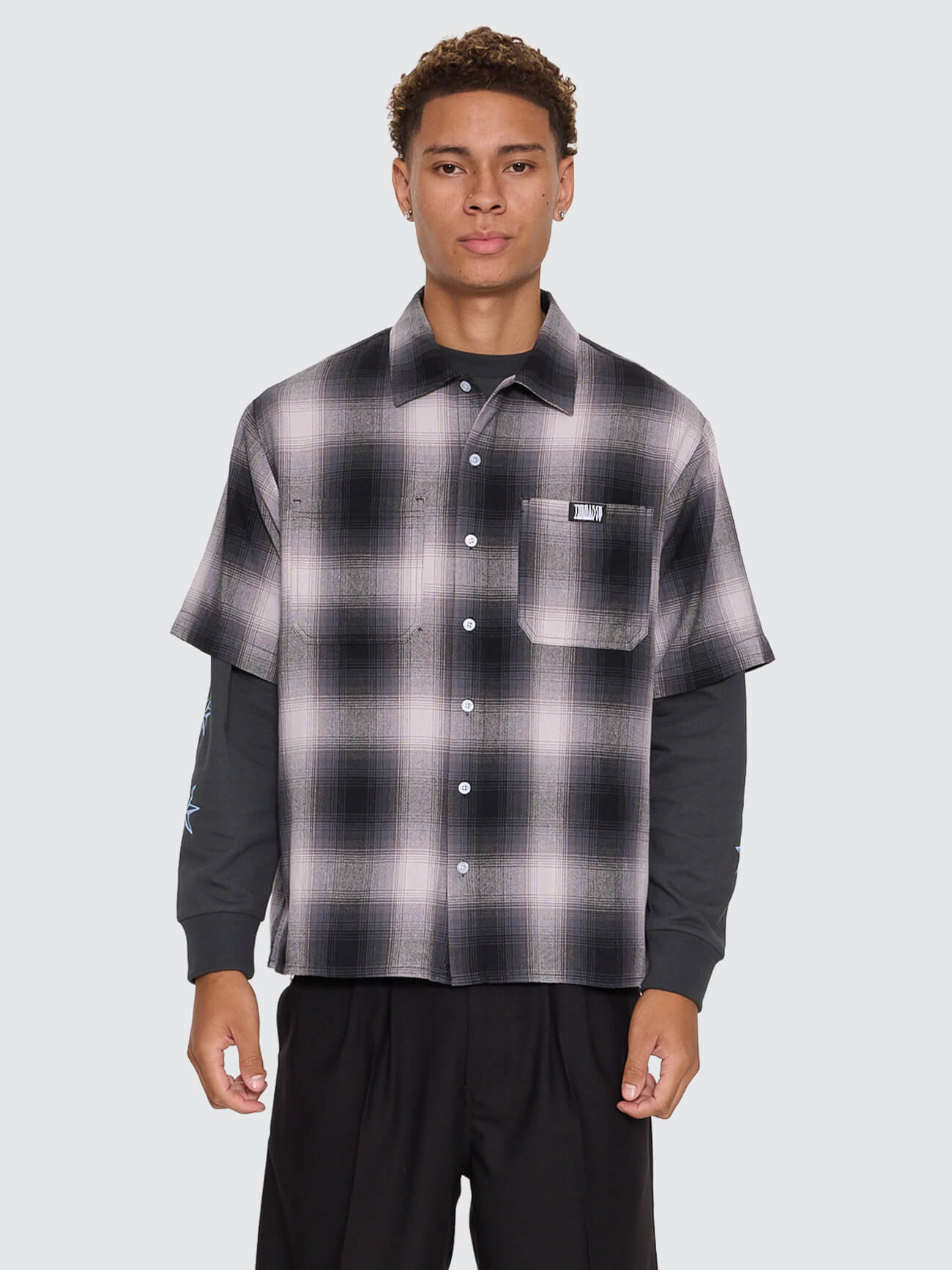 Chaotic Interventions Cropped Short Sleeve Shirt - Black XS