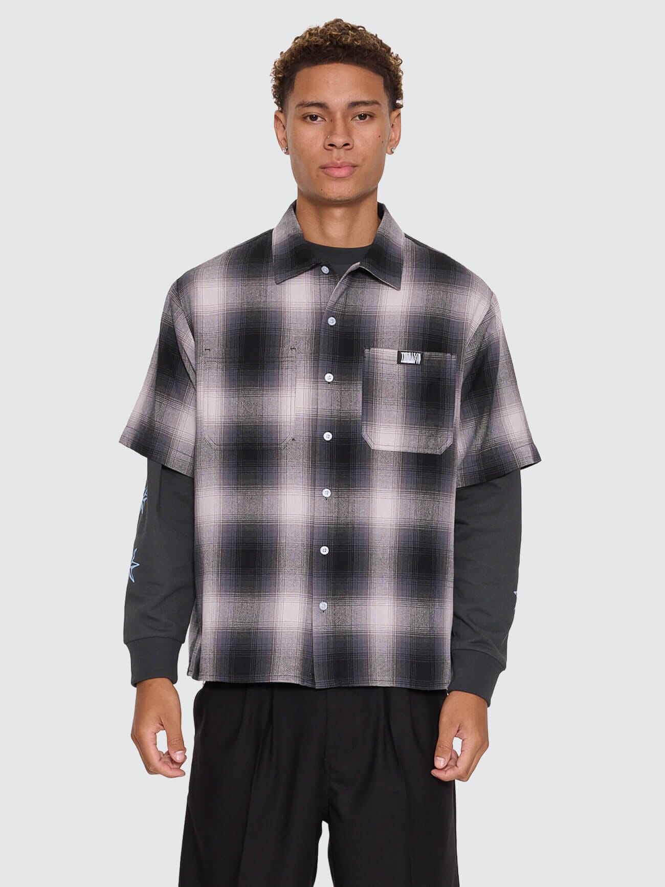 Chaotic Interventions Cropped Short Sleeve Shirt - Black XS