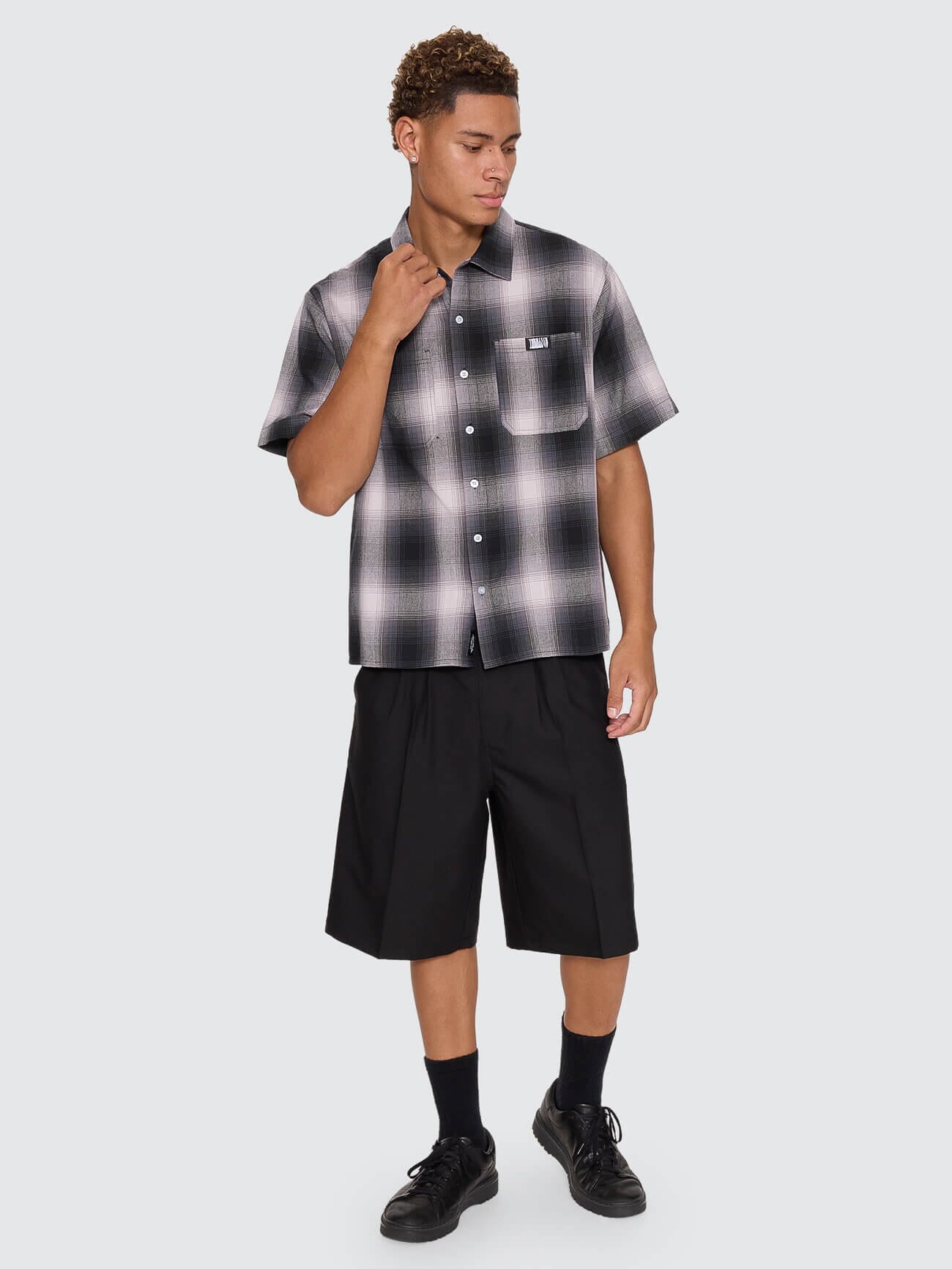 Chaotic Interventions Cropped Short Sleeve Shirt - Black XS