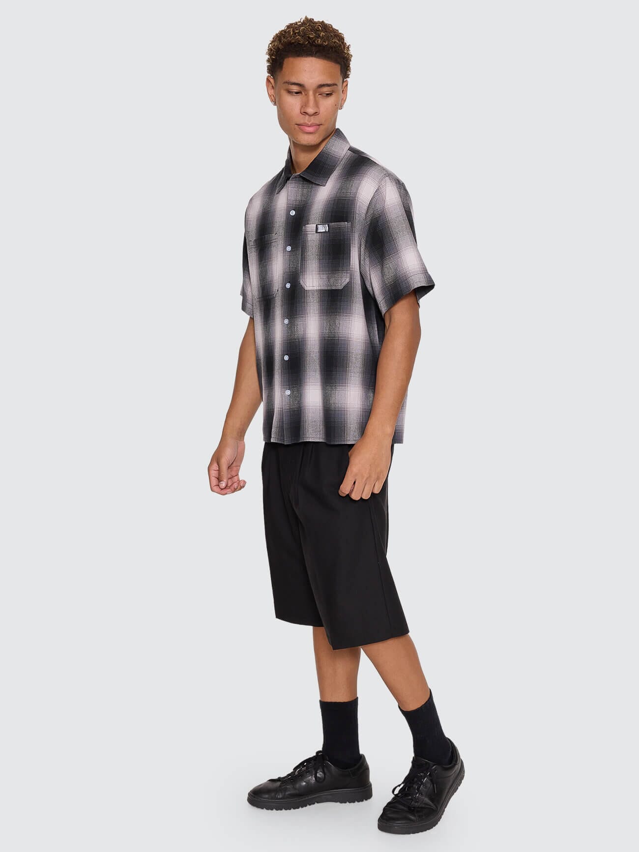 Chaotic Interventions Cropped Short Sleeve Shirt - Black XS