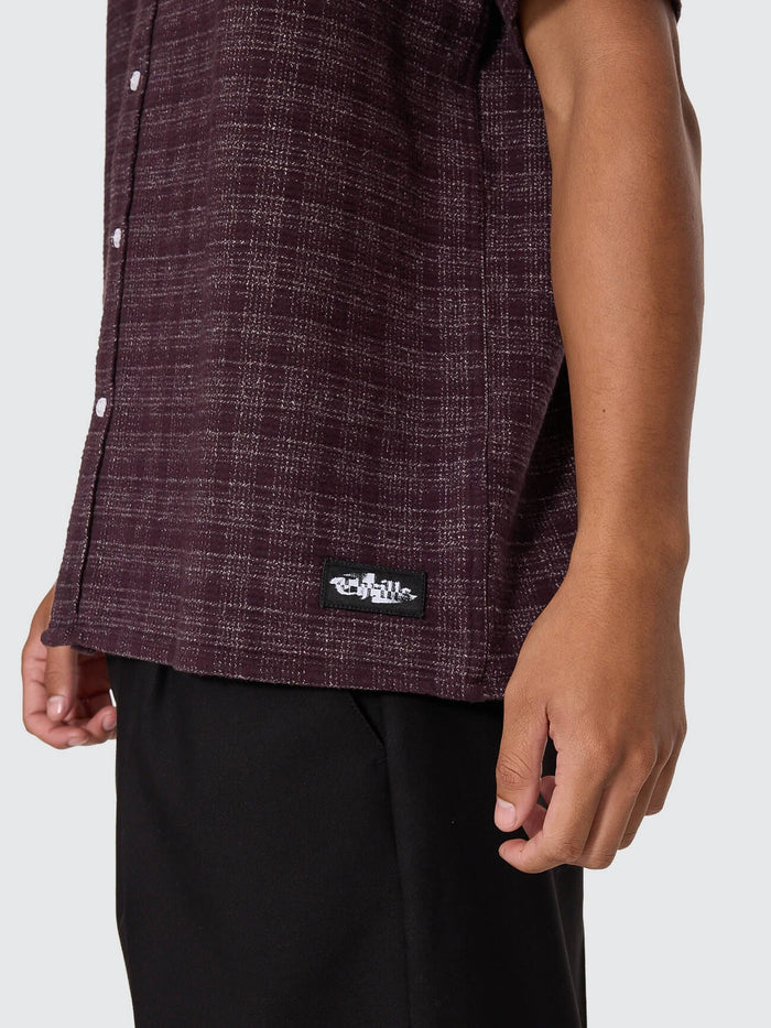 Patches Cropped Short Sleeve Shirt - Aubergine XS