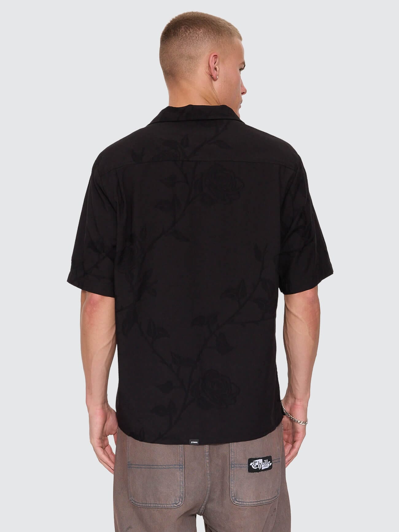Time Will Tell Cropped Bowling Shirt - Black XS
