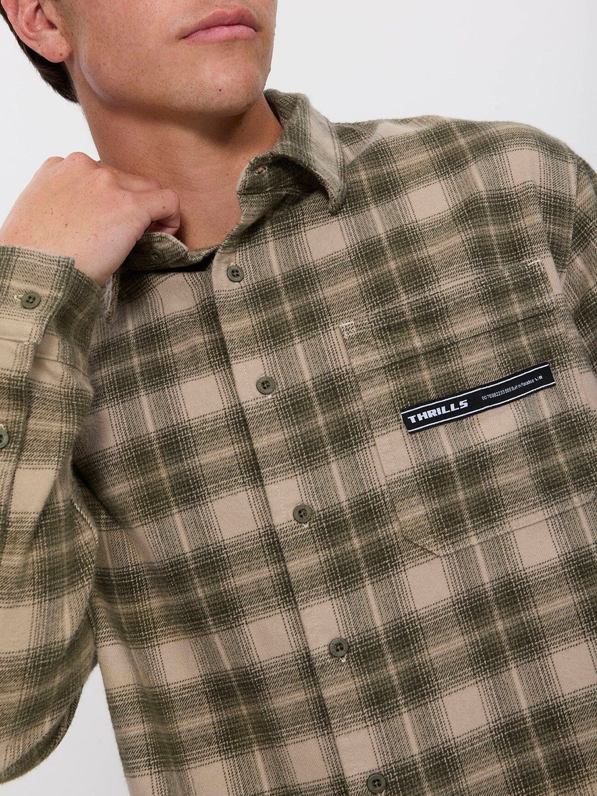 Paradise Built Barrio Long Sleeve Flannel Shirt - Military Green XS