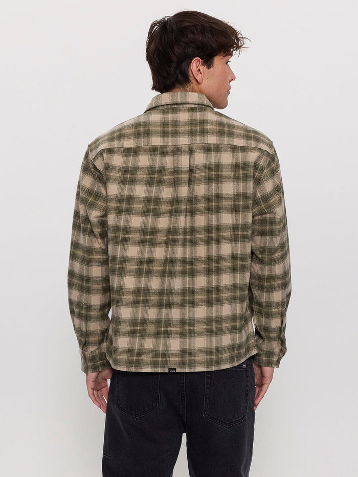 Paradise Built Barrio Long Sleeve Flannel Shirt - Military Green XS