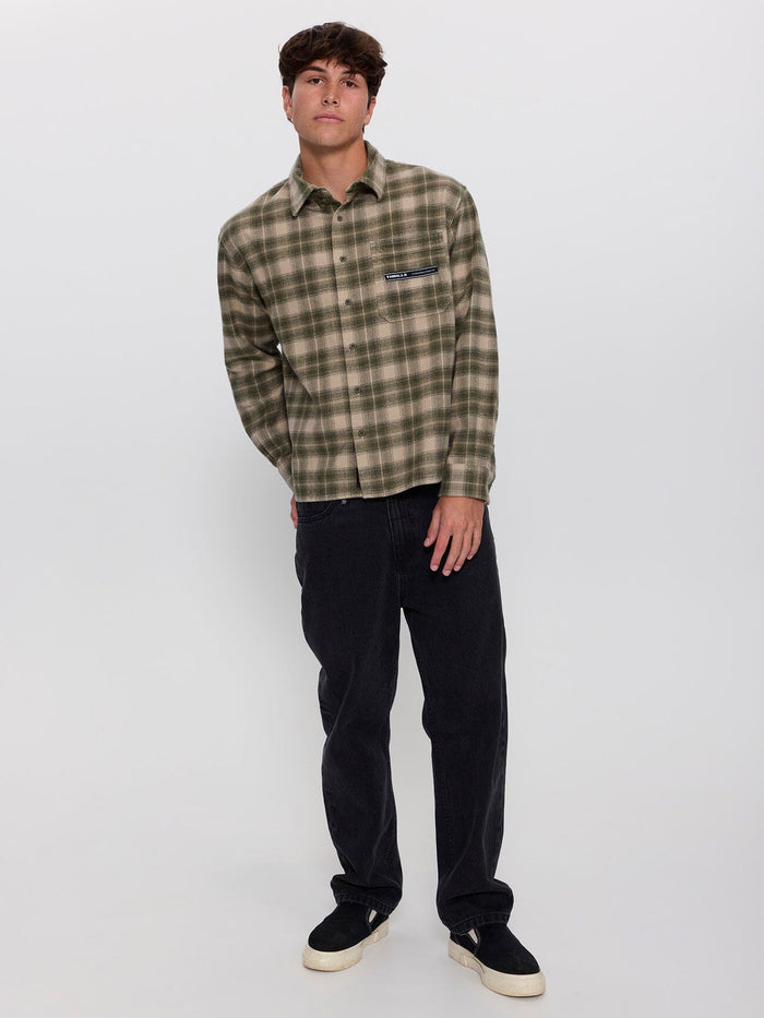 Paradise Built Barrio Long Sleeve Flannel Shirt - Military Green XS