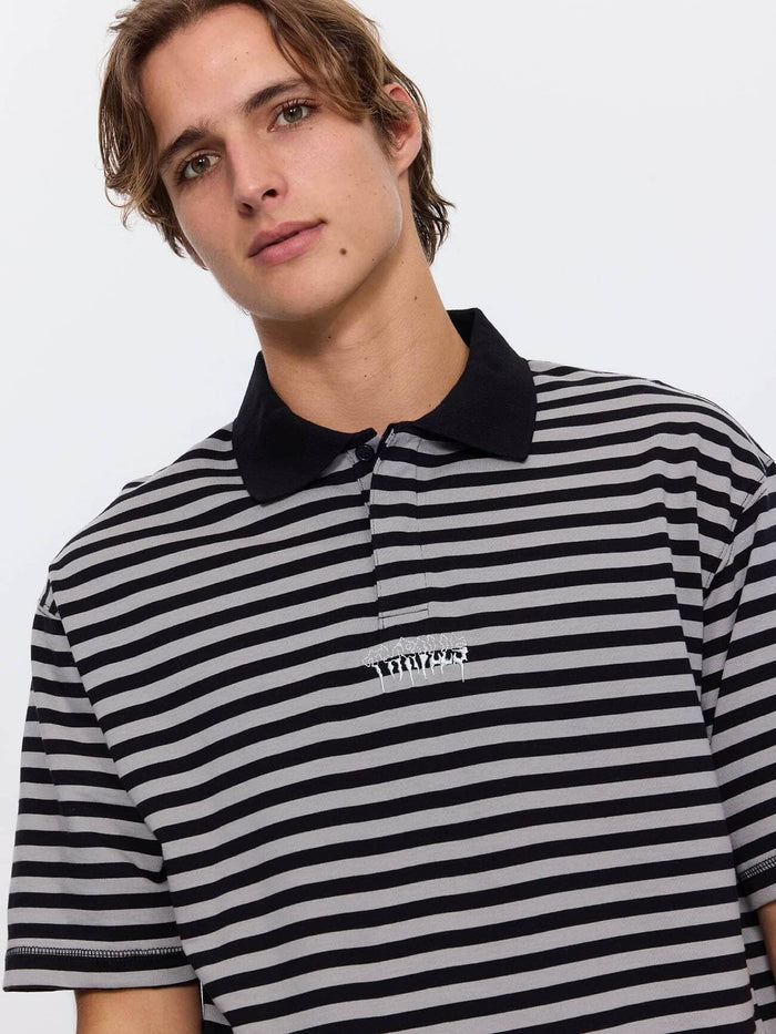 Shattered Stripe Box Crop Polo - Grey Stripe XS