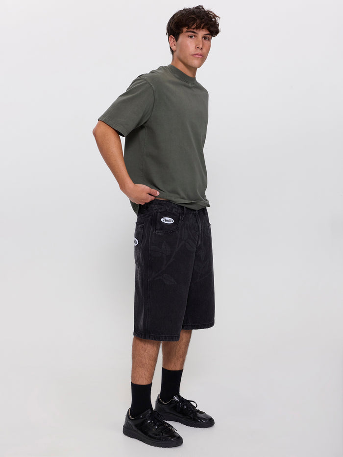 Time Will Tell Big Slacker Baggy Denim Short - Black Bull 26