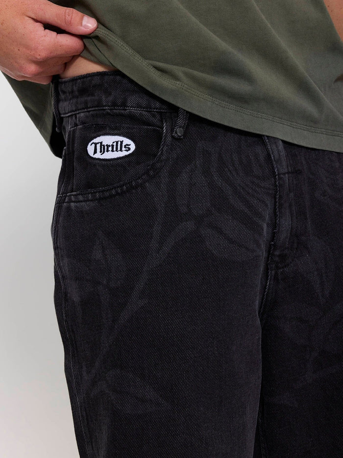 Time Will Tell Big Slacker Baggy Denim Short - Black Bull 26
