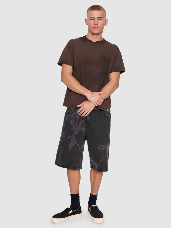 Time Will Tell Big Slacker Baggy Denim Short - Black Bull 26