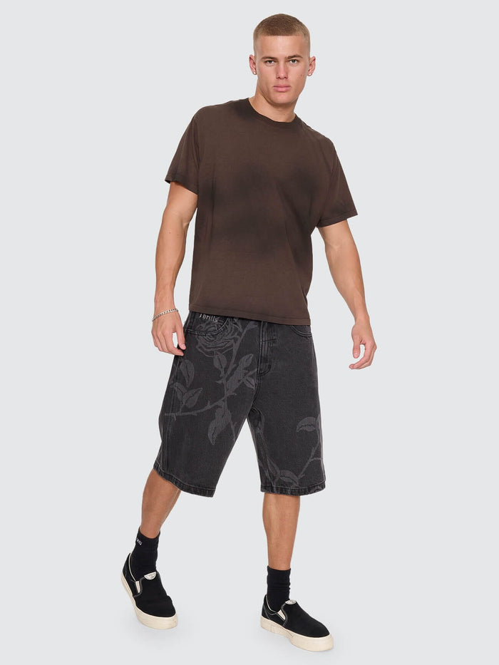 Time Will Tell Big Slacker Baggy Denim Short - Black Bull 26