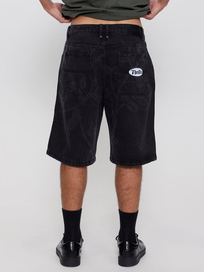 Time Will Tell Big Slacker Baggy Denim Short - Black Bull 26
