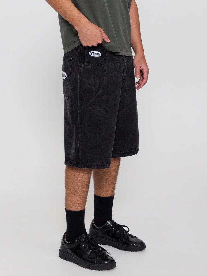 Time Will Tell Big Slacker Baggy Denim Short - Black Bull 26