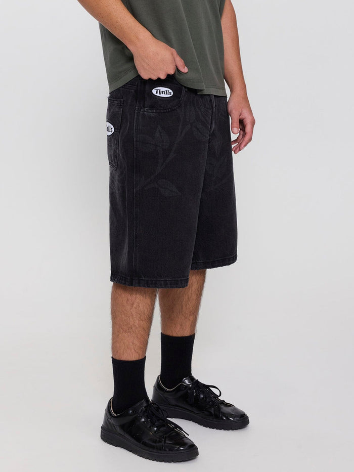Time Will Tell Big Slacker Baggy Denim Short - Black Bull 26
