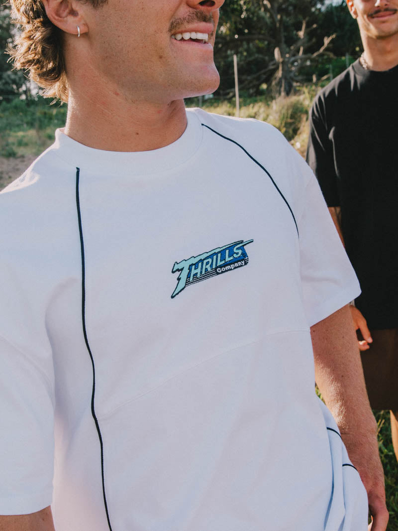 Heavy Voltage Box Fit Oversize Cropped Piping Tee - White