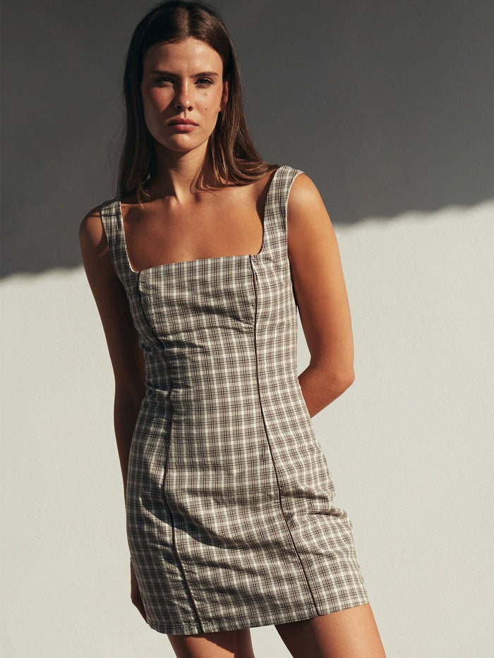 Adorned Check Elsie Mini Dress - Java