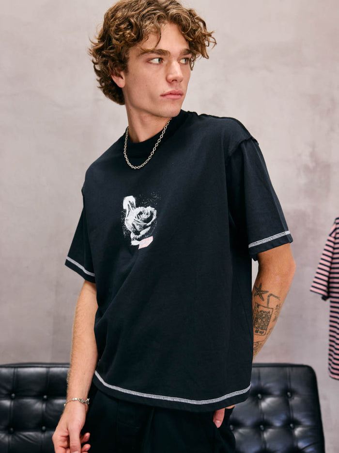 Rose Brigade Box Oversize Crop Tee - Washed Black