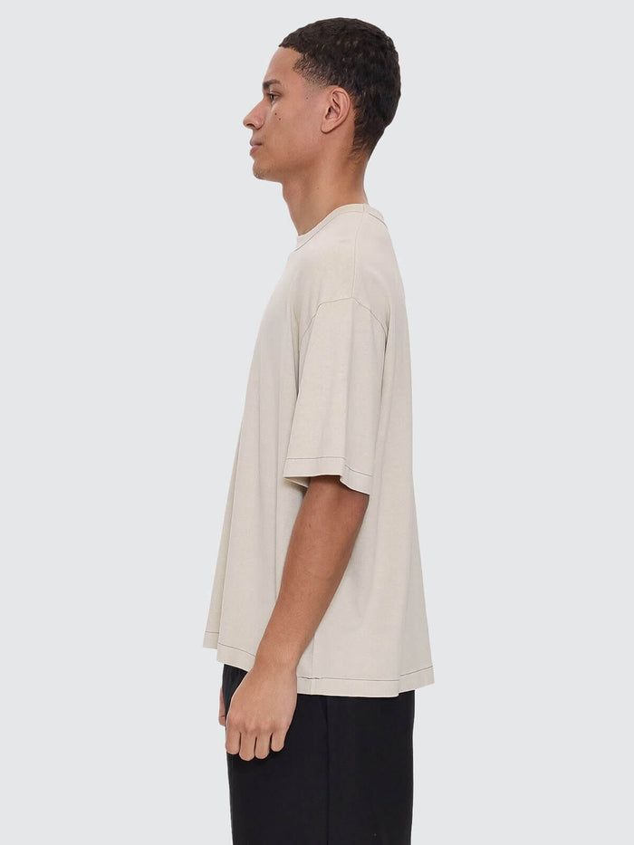 Hemp Thrills Embro Contrast Stitch Box Fit Oversize Cropped Tee - Oatmeal XS