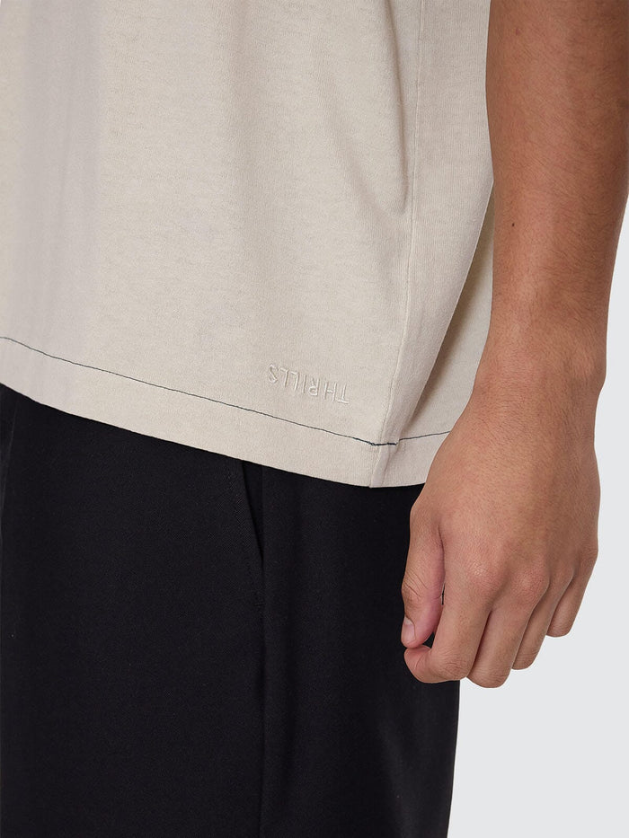 Hemp Thrills Embro Contrast Stitch Box Fit Oversize Cropped Tee - Oatmeal XS