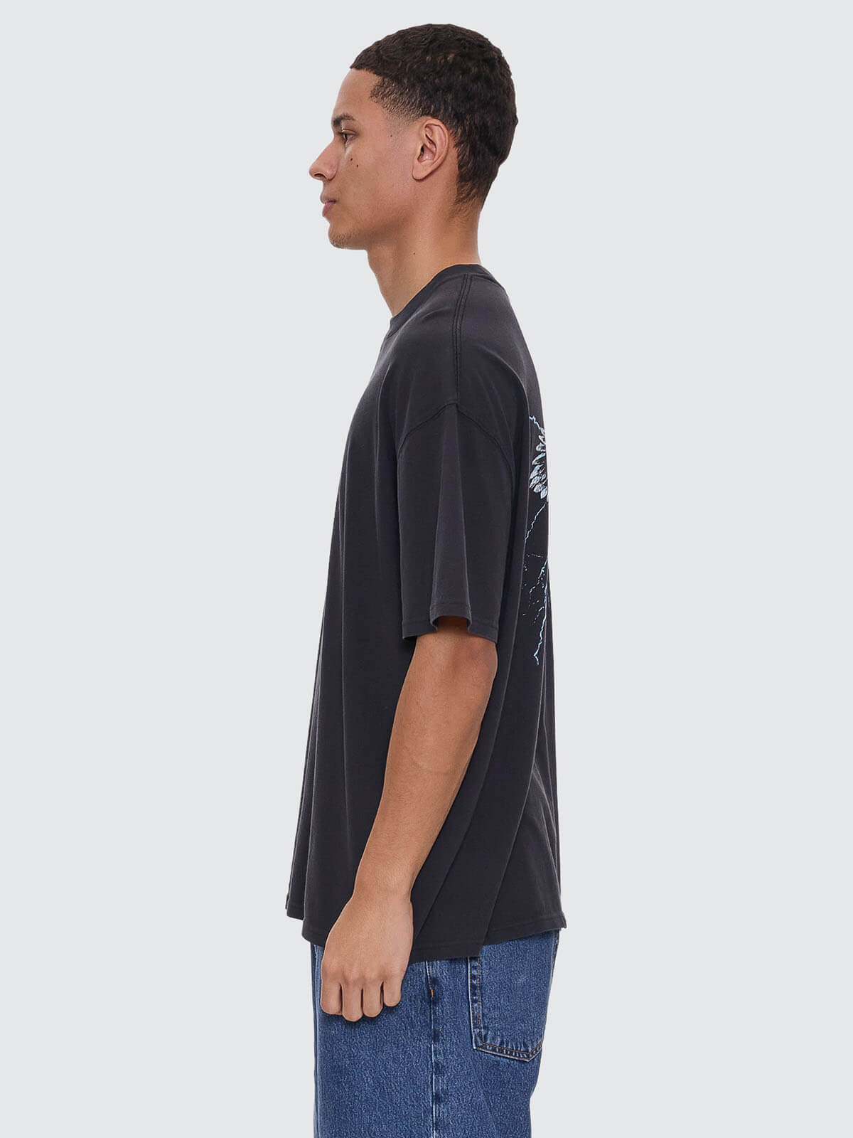 Run For The Hills Box Fit Oversize Tee - Washed Black XS