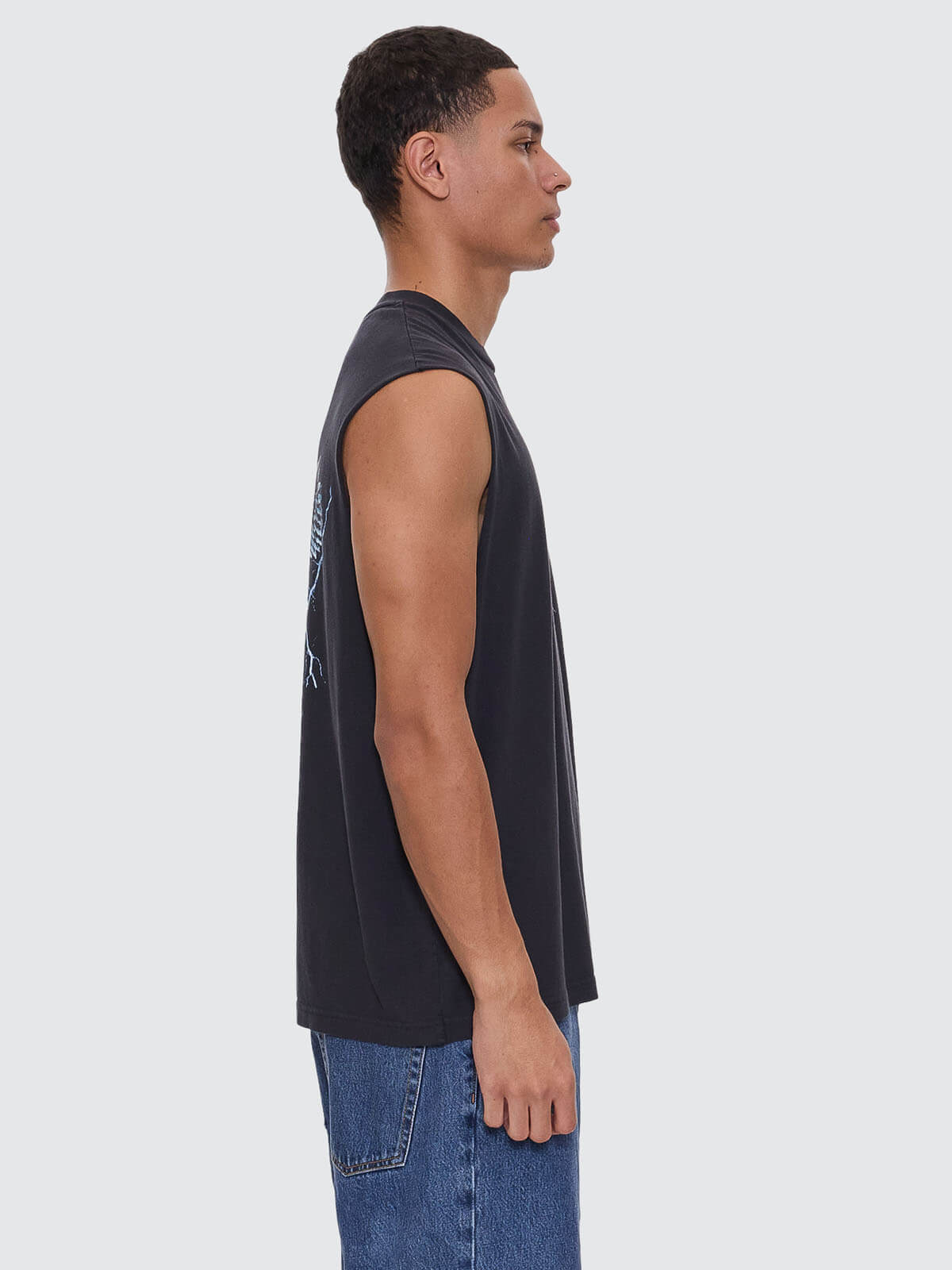Run For The Hills Box Fit Oversize Muscle Tee - Washed Black XS