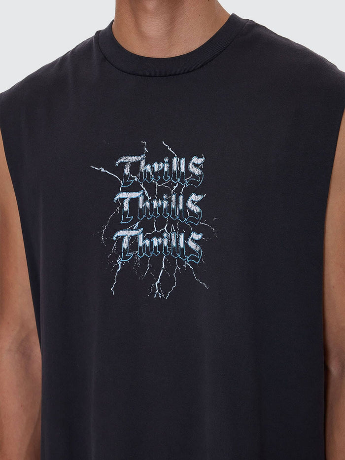 Run For The Hills Box Fit Oversize Muscle Tee - Washed Black XS