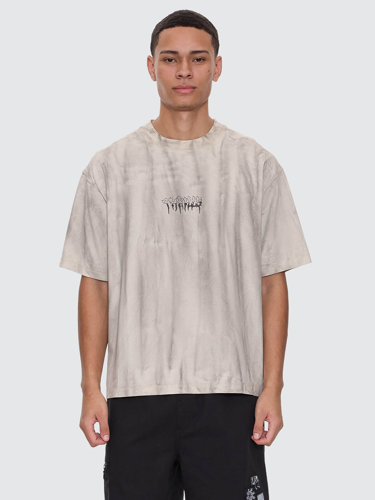 Cut & Shattered Box Fit Oversize Cropped Tee - Marble Heritage White XS