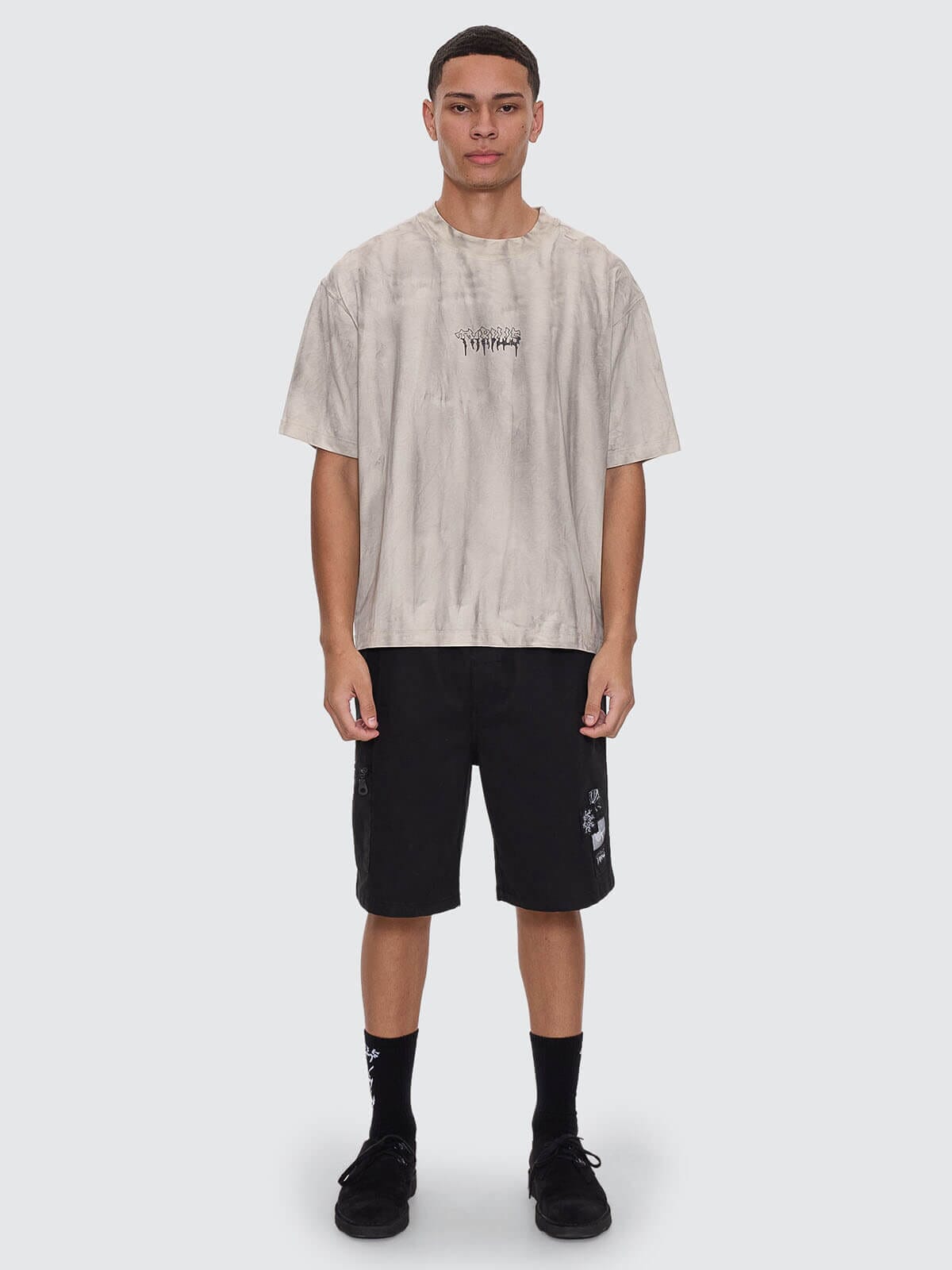 Cut & Shattered Box Fit Oversize Cropped Tee - Marble Heritage White XS