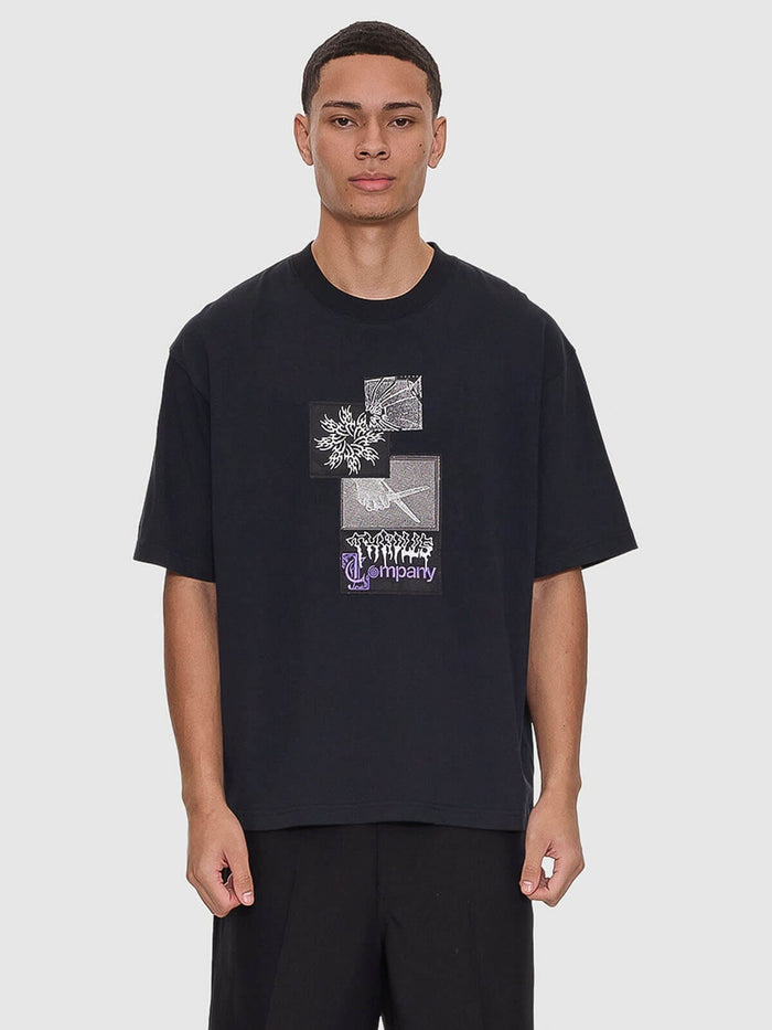 Cut & Shattered Box Fit Oversize Cropped Tee - Faded Black XS