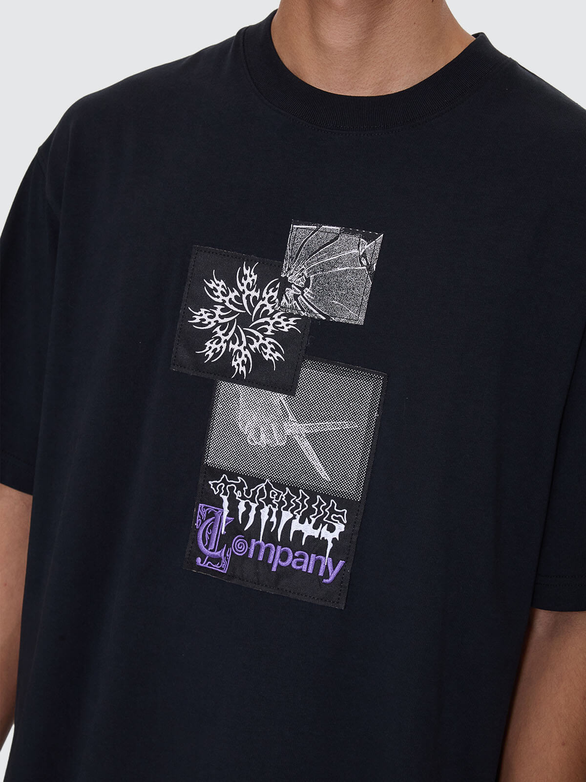 Cut & Shattered Box Fit Oversize Cropped Tee - Faded Black XS