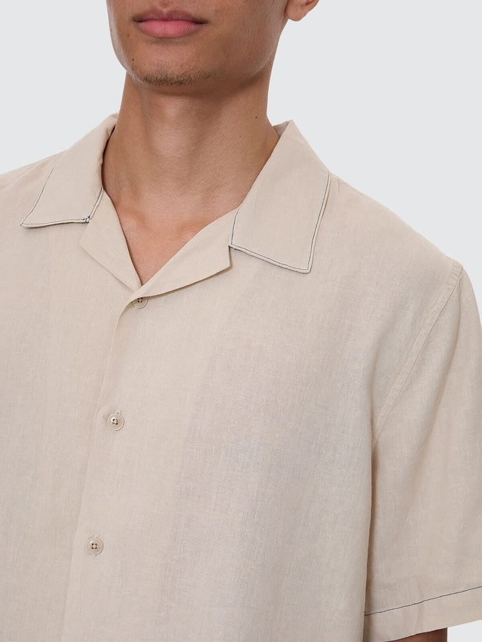 Hemp Minimal Thrills Contrast Stitch Cropped Bowling Shirt - Oatmeal XS