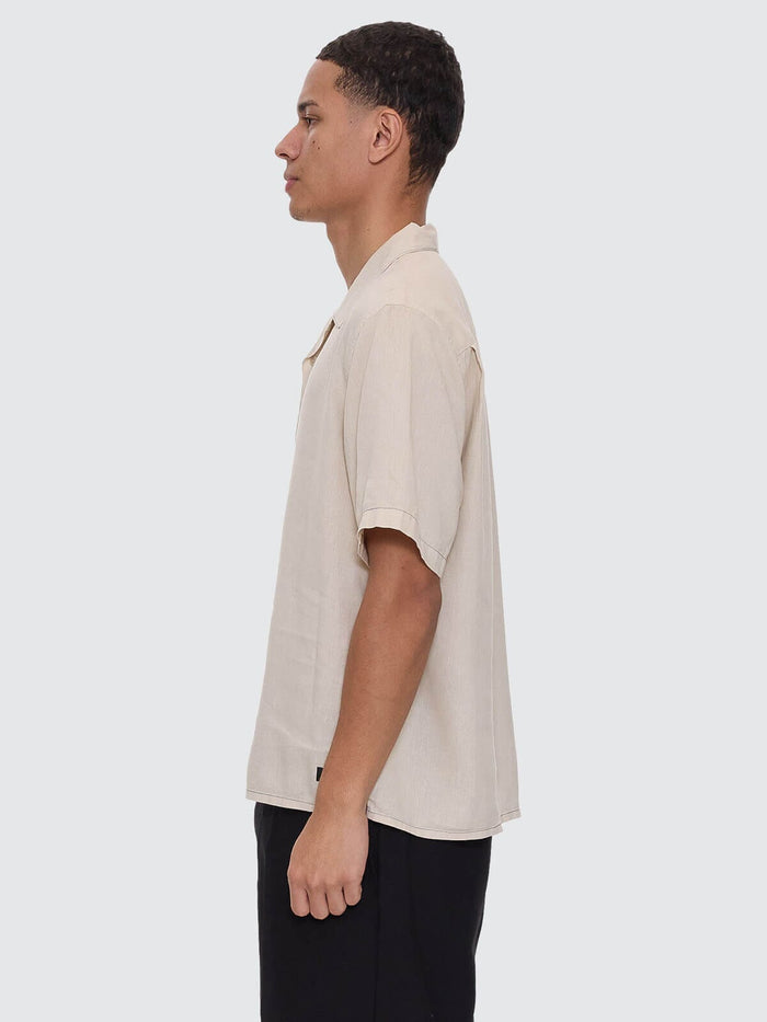 Hemp Minimal Thrills Contrast Stitch Cropped Bowling Shirt - Oatmeal XS
