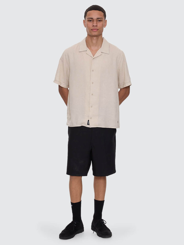 Hemp Minimal Thrills Contrast Stitch Cropped Bowling Shirt - Oatmeal XS