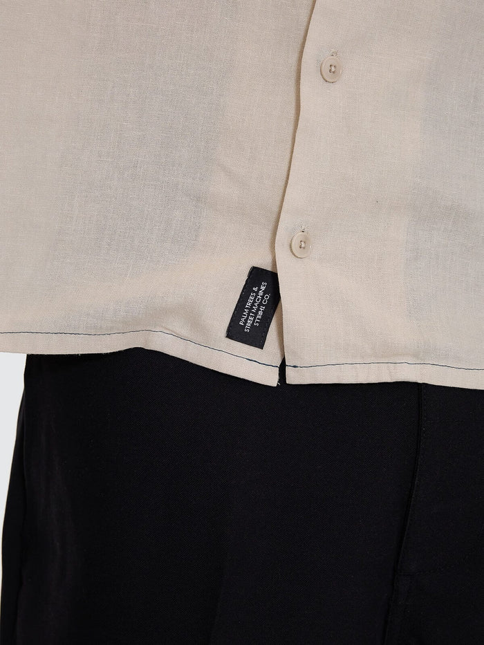 Hemp Minimal Thrills Contrast Stitch Cropped Bowling Shirt - Oatmeal XS
