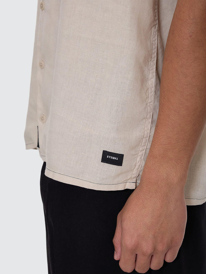 Hemp Minimal Thrills Contrast Stitch Cropped Bowling Shirt - Oatmeal XS