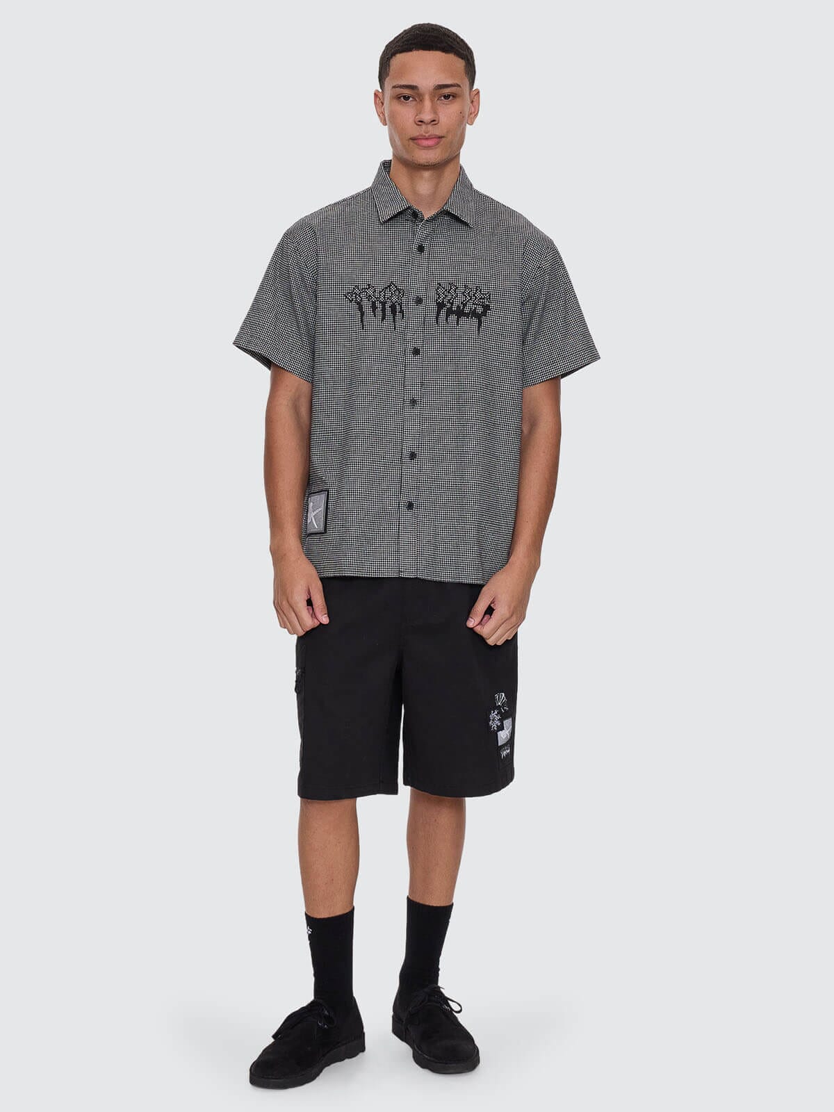 Cut & Shattered Cropped Short Sleeve Shirt - Black XS