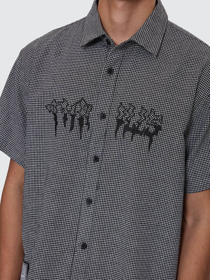 Cut & Shattered Cropped Short Sleeve Shirt - Black XS