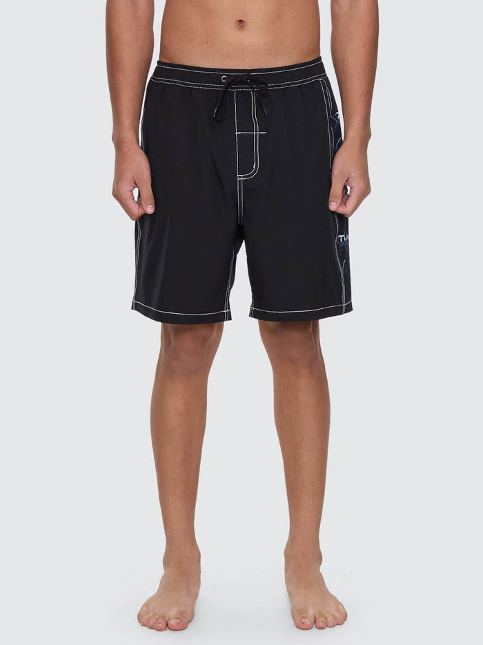 Run For The Hills Elastic Waist Boardshort - Black 28