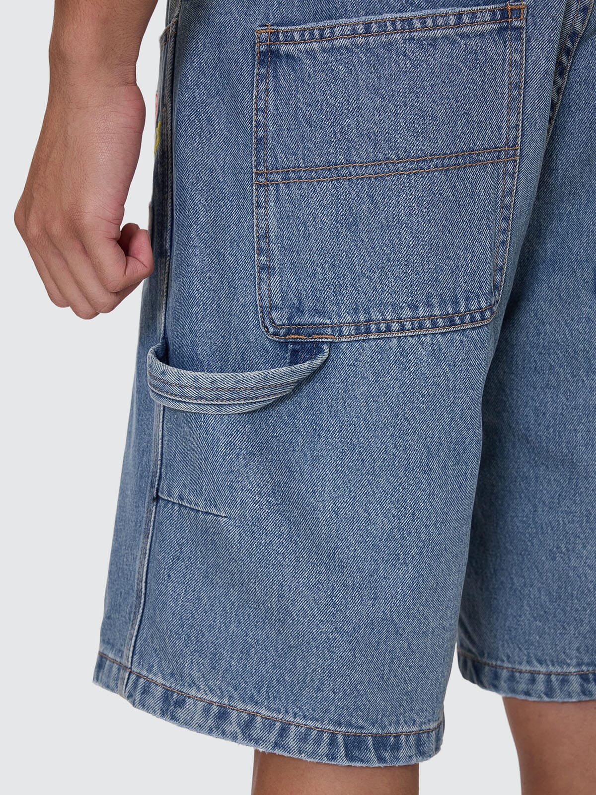 Total Service Mid Slacker Relaxed Long Denim Short - Trucker Blue 26